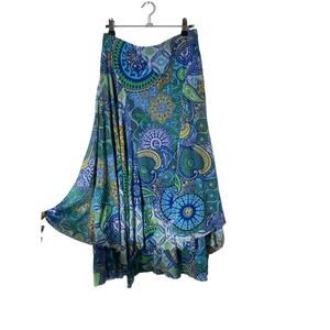 Chicos boho Mandala Blue hippy ruffle skirt LARGE